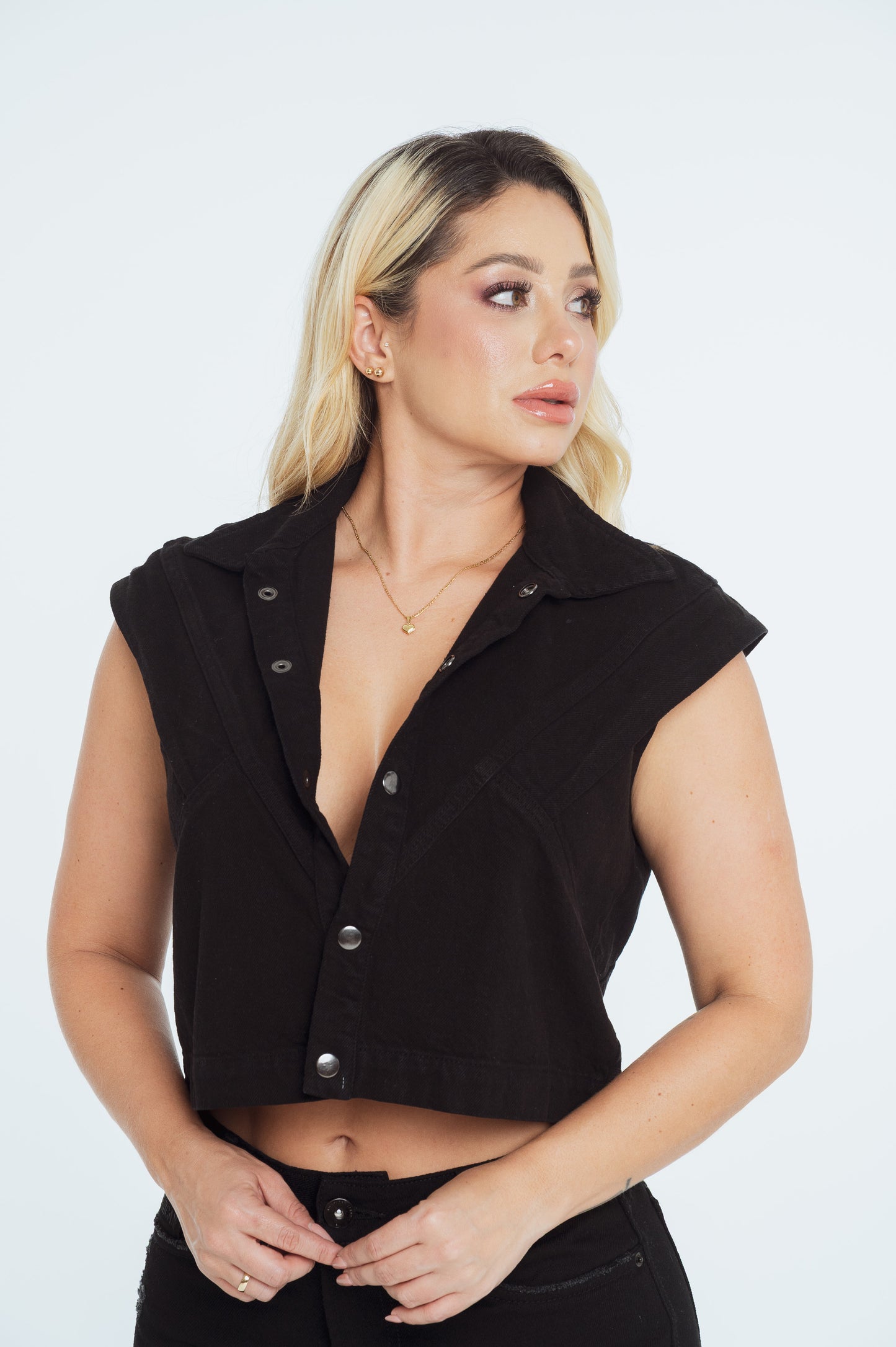 Chaleco Negro Denim Ref 10022