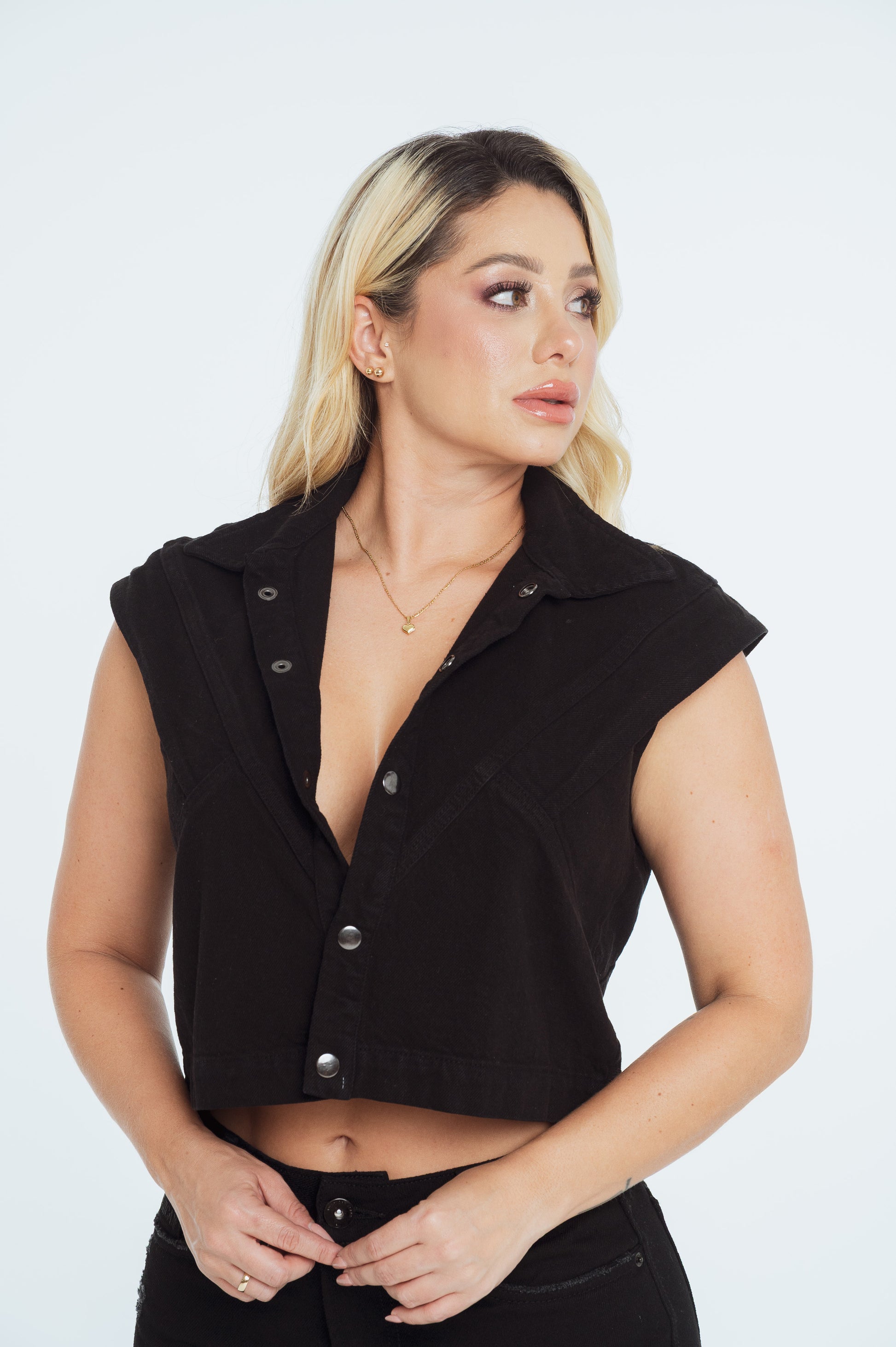 Chaleco Negro Denim Ref 10022