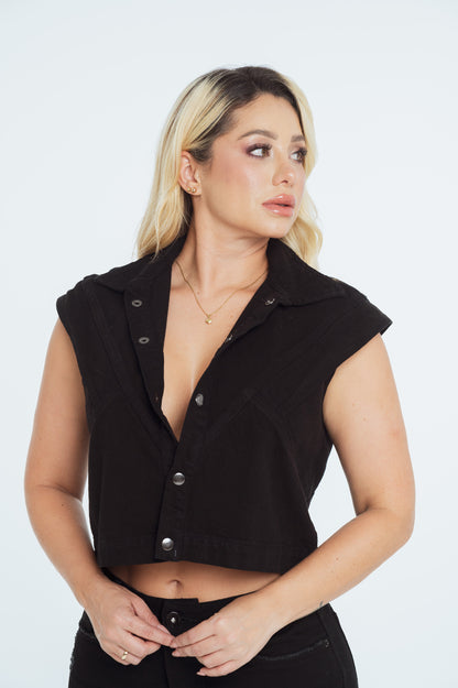 Chaleco Negro Denim Ref 10022