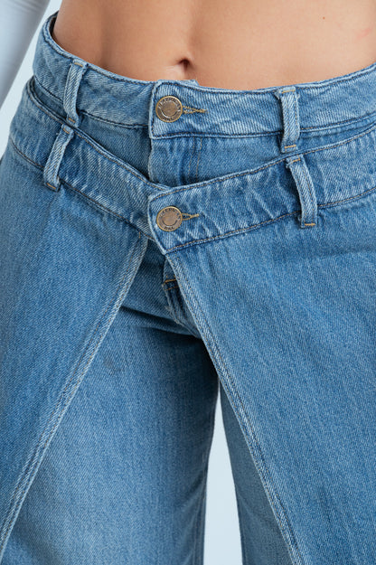 Wide Leg Jeans con Diseño Asimétrico ref 10032