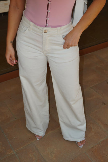 Jeans Palazzo Cordoroy Blanco Ref 10048