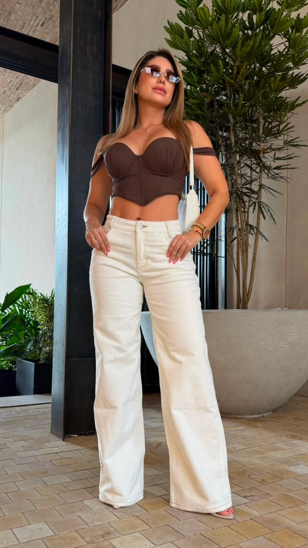 Jeans Palazzo Cordoroy Blanco Ref 10048