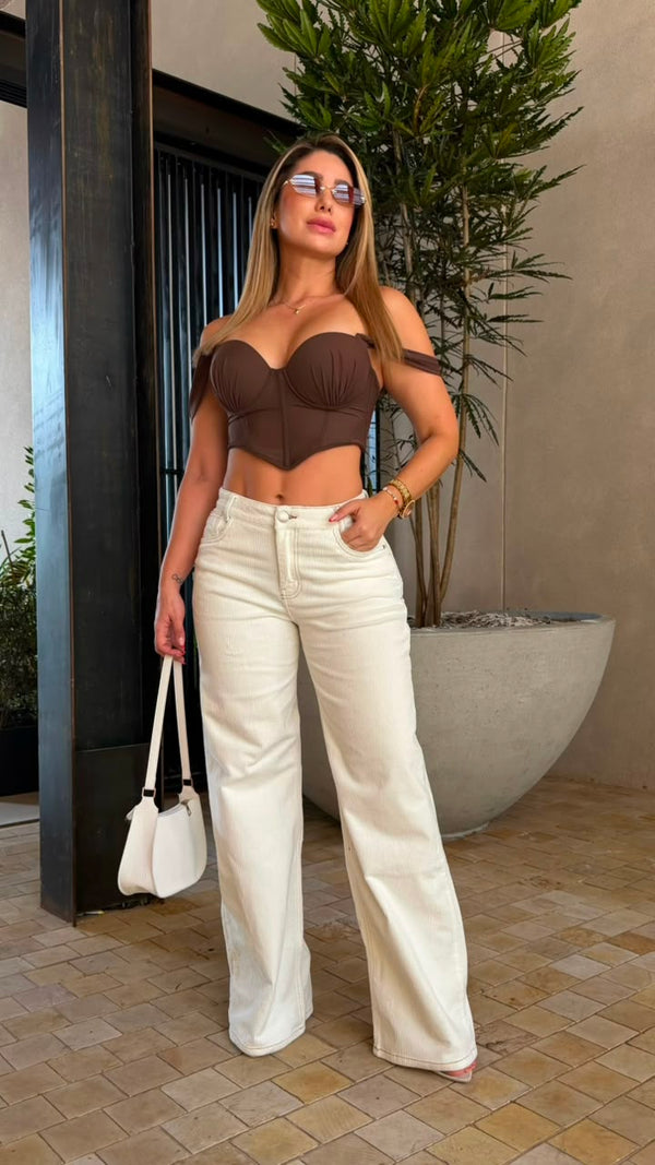 Jeans Palazzo Cordoroy Blanco Ref 10048