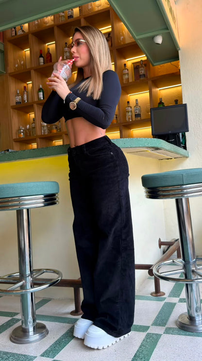 Jeans Palazzo Cordoroy Negro Ref 10048